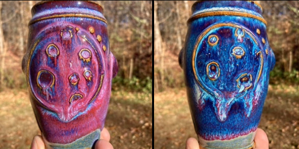 Handmade ceramic stoneware pottery dinnerware cup - Purple blue slip dotted bump cup - item 3369