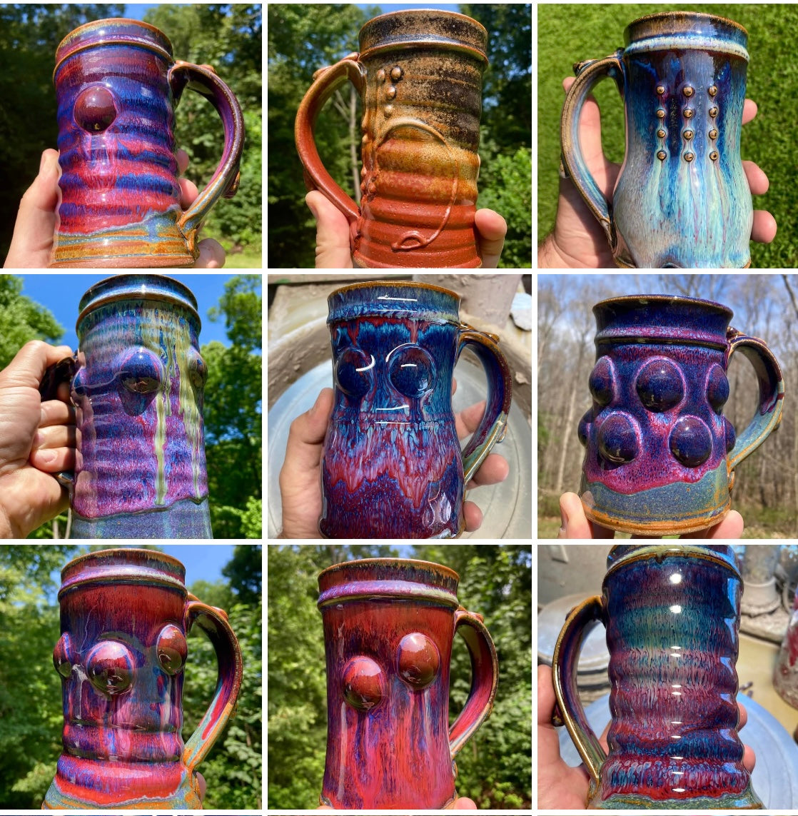 Handmade ceramic mugs stoneware coffee mugs pottery tea mugs cup stoneware drinkware - Purple wiggle base bump - item 3254