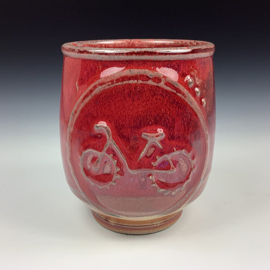 Artisan teacups luxury tea sets vintage ceramic teacups handmade stoneware pottery cup - Red bike - item 2949