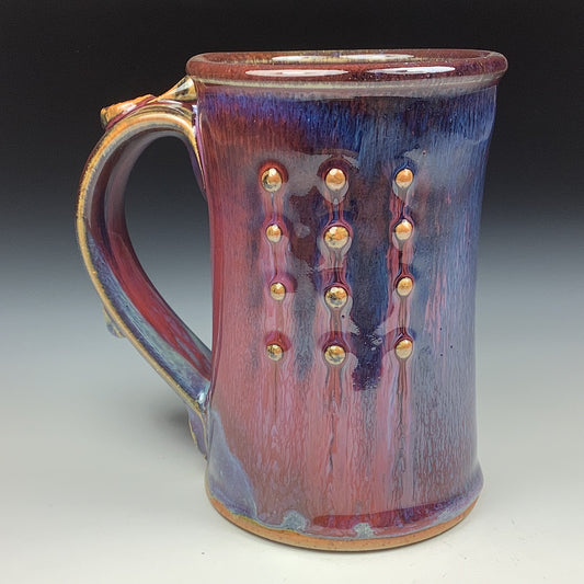 Handmade ceramic mugs stoneware coffee mugs pottery tea mugs stoneware drinkware - Red purple slip-dotted bump - item 3479