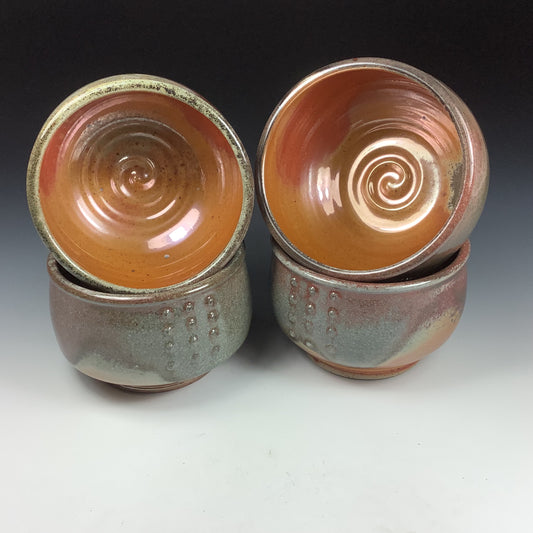 Handmade dinner sets ceramic pottery bowl stoneware dinnerware sets of four dinnerware - Orange shino slip-dotted stacking bowls  - item3572