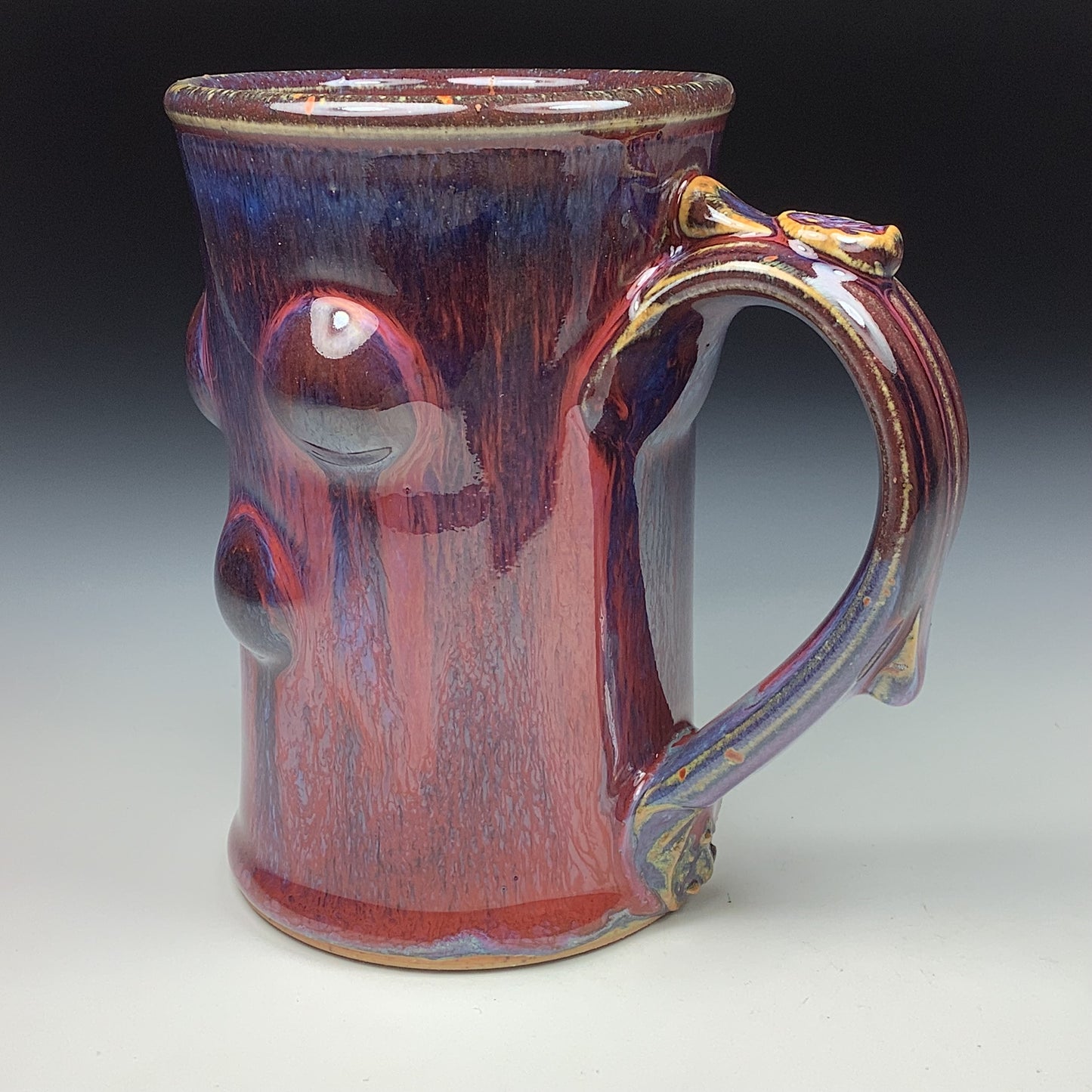 Handmade ceramic mugs stoneware coffee mugs pottery tea mugs stoneware drinkware - Dark red purple slip-dotted bump - item 3496