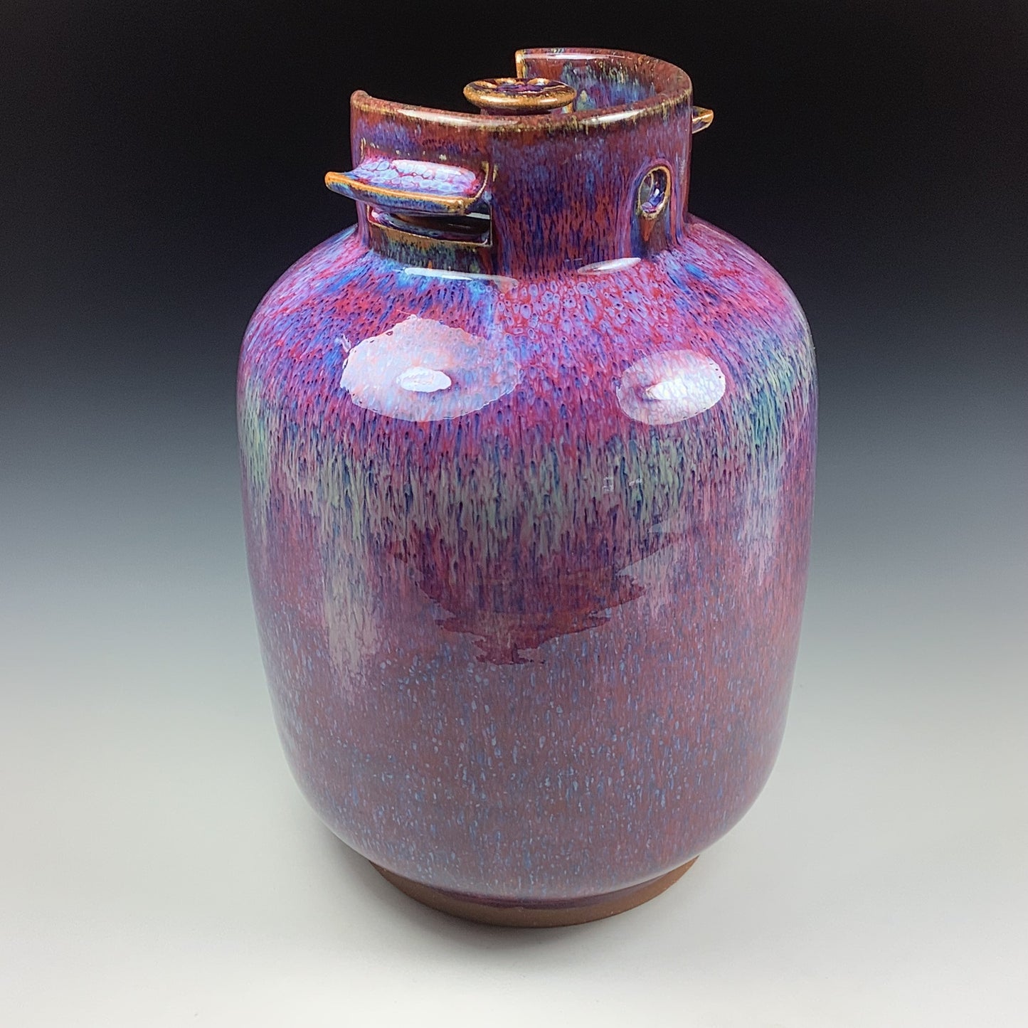Handmade stoneware art abstract ceramic sculptures pottery decoration propane tank coin jar - Large purple - item 3578