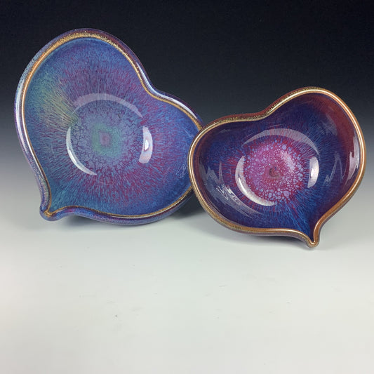Handmade dinner sets ceramic pottery bowl stoneware dinnerware sets heart-shaped bowls set of two - Purple nesting love bowls dishes- item 2392