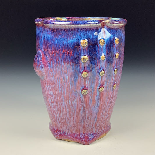 Handmade stoneware small pottery cup dinnerware - Purple red slip dotted bump  - item 3352