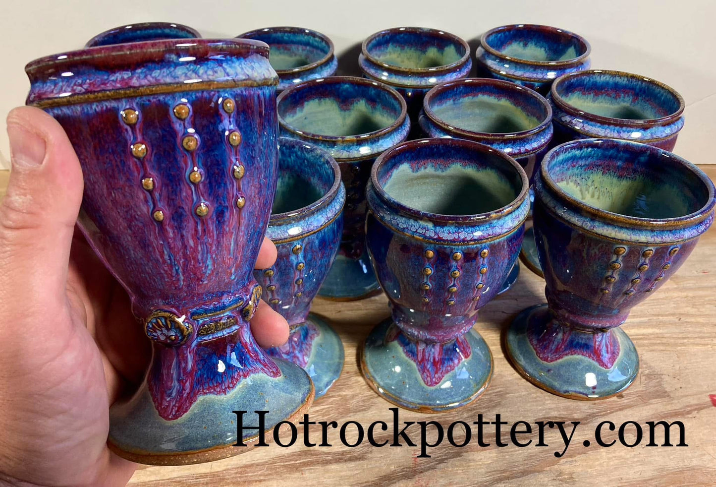 Handmade ceramic stoneware pottery dinnerware artistic goblets handmade chalices unique drink goblets  - Purple slip dotted cup  - item 3329