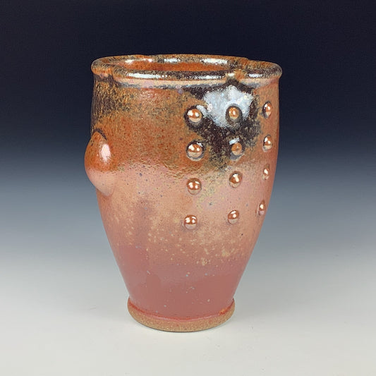 Handmade ceramic stoneware pottery dinnerware cup - Orange shino ash slip dotted bump cup - item 3342