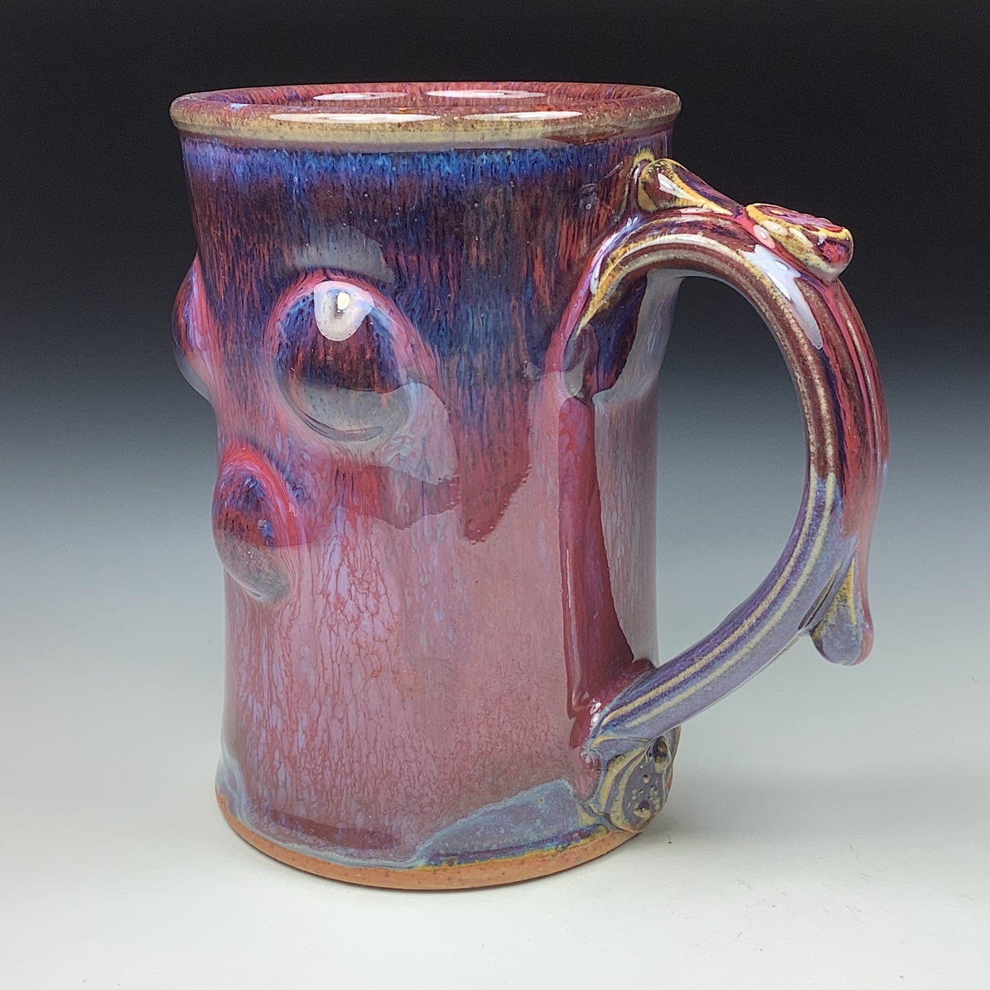 Handmade ceramic mugs stoneware coffee mugs pottery tea mugs stoneware drinkware - Red purple slip-dotted bump - item 3490