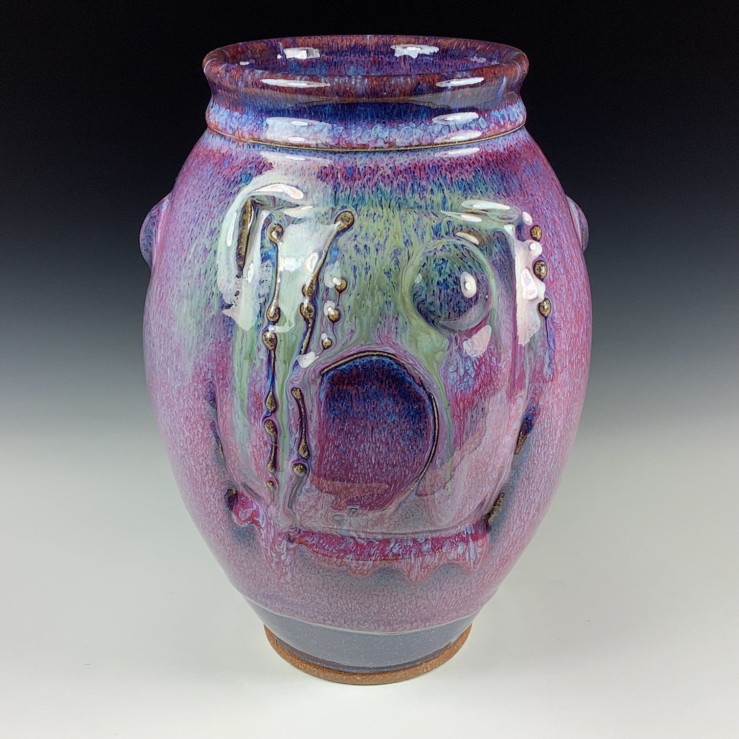 Decorative pottery vases utensil holder crock rustic clay vases artistic luxury handmade vases artistic centerpieces dinnerware stoneware- Purple bamboo bump - item 3089
