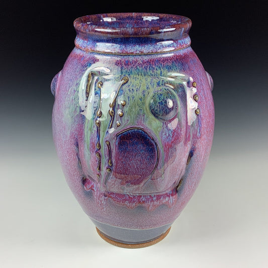 Decorative pottery vases utensil holder crock rustic clay vases artistic luxury handmade vases artistic centerpieces dinnerware stoneware- Purple bamboo bump - item 3089